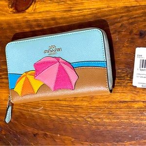 Coach Medium Zip Around Wallet with Umbrella Motif Aqua Style No. 2369